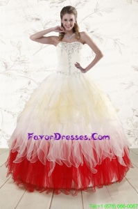 2015 Unique Multi Color Sweetheart Ruffled Quinceanera Dresses wth Beading