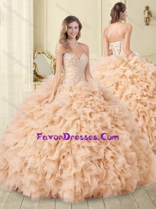 Beautiful Chamagne Tulle Quinceanera Dress with Beading and Ruffles