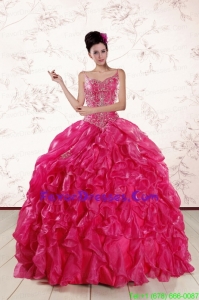 Beautiful Spaghetti Straps Beading 2015 Quinceanera Dresses in Hot Pink