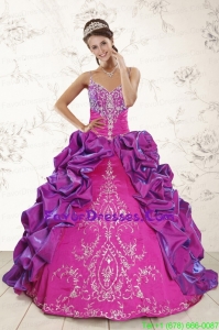 Classic Ball Gown Embroidery Court Train 2015 Quinceanera Dresses in Purple