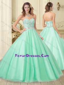 Classical Apple Green Tulle Quinceanera Dress with Beading