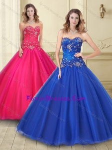 Discount Big Puffy Beaded Bodice Tulle Quinceanera Gown in Royal Blue