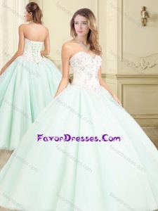 Lovely Apple Green Big Puffy Quinceanera Dress with Beading and Appliques