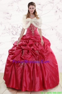 New Style Strapless Appliques 2015 Quinceanera Dresses in Hot Pink