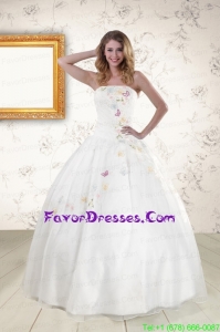 Pretty White Strapless Embroidery Quinceanera Dresses for 2015