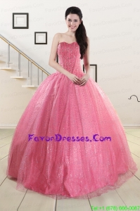 Sweetheart Sequins Quinceanera Dress in Rose Pink for 2015