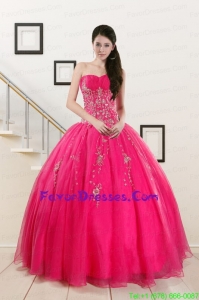 2015 Gorgeous Sweetheart Hot Pink Quinceanera Dresses with Beading