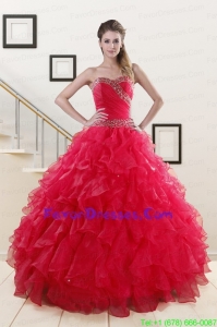 Coral Red Sweetheart Gorgeous Quinceanera Dresses with Beading and Ruffles