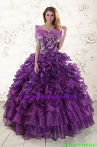 Gorgeous Appliques Purple Strapless 2015 Quinceanera Dresses