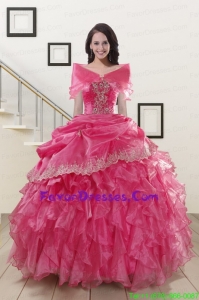 Gorgeous Appliques and Ruffles Quinceanera Gowns in Hot Pink