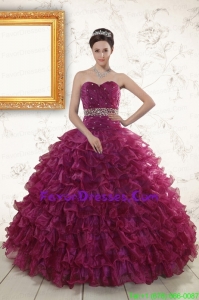Gorgeous Beading and Ruffles Burgundy Quinceanera Dress with Lace up