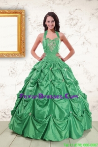 Gorgeous Halter Top Sweet 16 Dresses with Appliques and Pick Ups