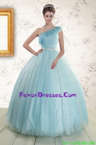Gorgeous One Shoulder Light Blue Quinceanera Dress for 2015