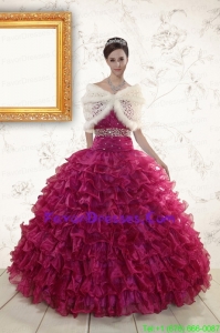 Gorgeous Sweetheart Burgundy Quinceanera Gown with Beading and Ruffles