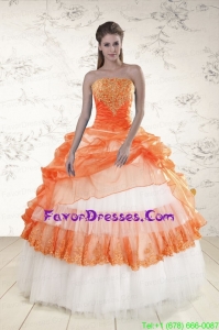Strapless Appliques and Beaded Gorgeous Quinceanera Dresses in Orange