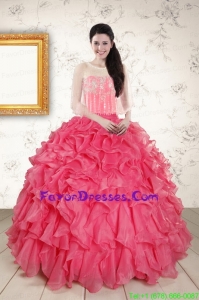 Strapless Beading and Ruffles Gorgeous Quinceanera Dresses in Hot Pink