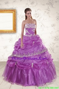 2015 Strapless Lilac Impression Quinceanera Dresses with Appliques