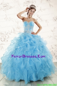 Aqua Blue Ball Gown Sweetheart Beading Quinceanera Dresses for 2015