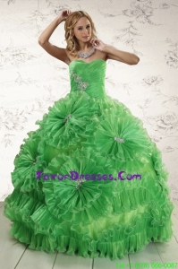 Green Sweetheart Gorgeous Quinceanera Dresses with Appliques and Ruffles
