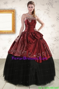 Impression Ball Gown Embroidery 2015 Quinceanera Dresses in Rust Red and Black