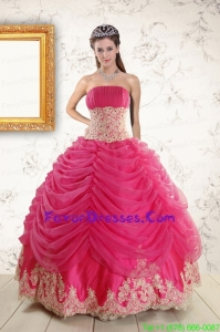 Impression Lace Appliques Hot Pink Quinceanera Gowns for 2015