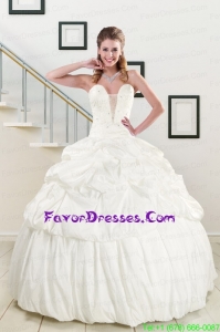 Impression White Taffeta Quinceanera Dresses with Beading and Pick Ups