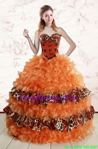 2015 Impression Sweetheart Leopard Quinceanera Dresses in Orange