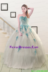 2015 Sweetheart Appliques Impression Quinceanera Dresses in White
