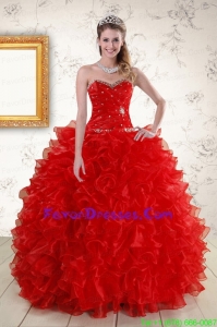 Impression Ball Gown Sweetheart Red Quinceanera Dresses with Beading