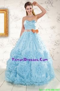 Impression Beading Aqua Blue 2015 Quinceanera Dresses with Ruffles