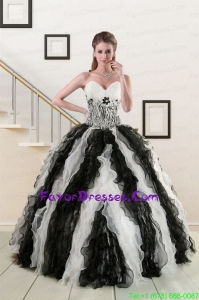 Impression Black and White Quinceanera Dresses with Zebra and Ruffles