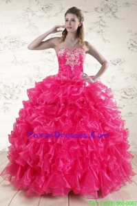 Impression Hot Pink Quinceanera Dresses with Appliques and Ruffles