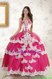 Impression Hot Pink Strapless Quinceanera Dresses with Appliques