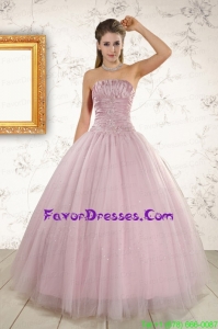 Impression Light Pink Strapless Elegant Quinceanera Dresses with Appliques