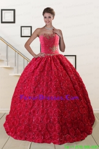 Impression Rolling Flower Beading 2015 Quinceanera Dresses in Coral Red
