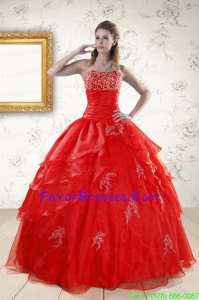 Impression Strapless Red Quinceanera Dresses with Beading and Appliques