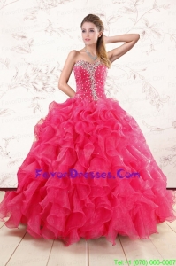 Impression Sweetheart Beading and Ruffles Quinceanera Dresses in Hot Pink
