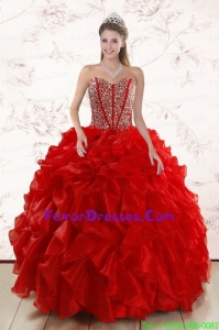 Impression Sweetheart Red Quinceanera Dresses With Beading and Ruffles