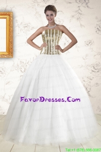 Impression Tulle Strapless Sequins White Quinceanera Dresses with Lace up