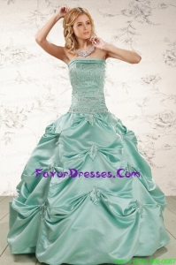 Impression Turquoise Quinceanera Dresses with Appliques and Pick Ups