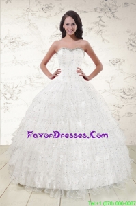 Impression White Sequins Ball Gown Quinceanera Dresses for 2015