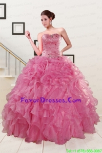 Pink Impression Quinceanera Dresses Sweetheart with Beadings and Ruffles
