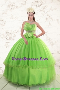 Spring Green 2015 Sweetheart Impression Quinceanera Dresses with Beading and Bowknot