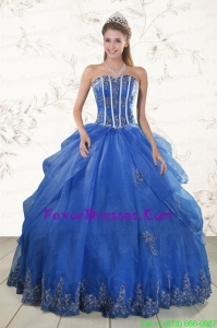 2015 In Stock Appliques and Pick Ups Quinceanera Dresses in Royal Blue