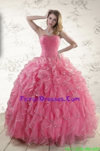 2015 In Stock Beading Quinceanera Dresses in Rose Pink