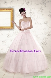 2015 In Stock Light Pink Quinceanera Dresses with Appliques