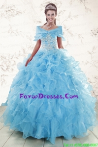 Ball Gown Blue Impression Quinceanera Gowns with Beading and Ruffles