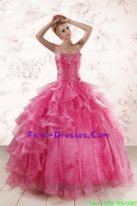 Hot Pink Sweetheart Beading Impression Quinceanera Dresses with Brush Train