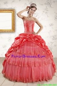 In Stock Appliques and Pick Ups Quinceanera Dresses in Watermelon
