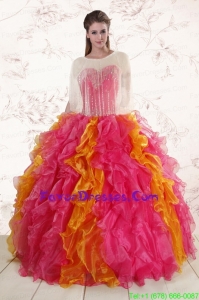 In Stock Beading and Ruffles Quinceanera Dresses in Multi Color